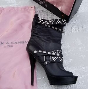 Strappy Leather Boot/ rhinestones,  studs open toe